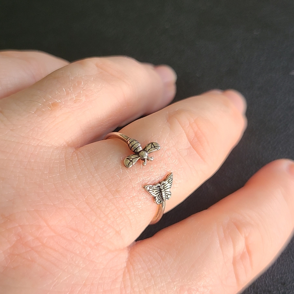 Sterling Silver Bee and Butterfly Ring
